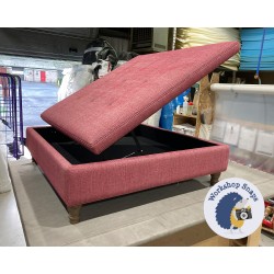 Bedgebury Shallow Buttoned & Piped Lid Medium Depth Storage Footstool 122 x 122cm (48 x 48") Basket Weave Fuchsia - Single Piped Trim - 5" Turned Oak Leg 5447