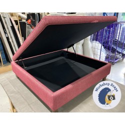 Bedgebury Shallow Buttoned & Piped Lid Medium Depth Storage Footstool 122 x 122cm (48 x 48") Basket Weave Fuchsia - Single Piped Trim - 5" Turned Oak Leg 5447