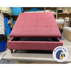 Bedgebury Shallow Buttoned & Piped Lid Medium Depth Storage Footstool 122 x 122cm (48 x 48") Basket Weave Fuchsia - Single Piped Trim - 5" Turned Oak Leg 5447