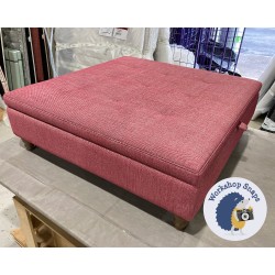 Bedgebury Shallow Buttoned & Piped Lid Medium Depth Storage Footstool 122 x 122cm (48 x 48") Basket Weave Fuchsia - Single Piped Trim - 5" Turned Oak Leg 5447