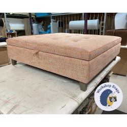 Bedgebury Shallow Buttoned & Piped Lid Medium Depth Storage Footstool 122 x 122cm (48 x 48") COM Camengo Ouessant Mandarin - Single Piped Trim - 4ins Concave Washed Oak Leg 6912