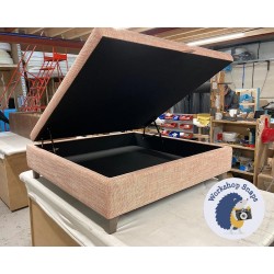 Bedgebury Shallow Buttoned & Piped Lid Medium Depth Storage Footstool 122 x 122cm (48 x 48") COM Camengo Ouessant Mandarin - Single Piped Trim - 4ins Concave Washed Oak Leg 6912