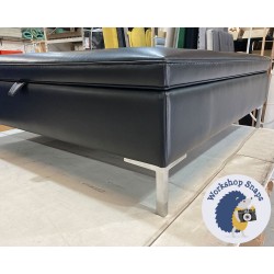 Bedgebury Shallow Buttoned & Piped Lid Medium Depth Storage Footstool 122 x 122cm (48 x 48") Soft Touch Leather Black - 6in Metal Leg 5050