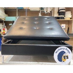 Bedgebury Shallow Buttoned & Piped Lid Medium Depth Storage Footstool 122 x 122cm (48 x 48") Soft Touch Leather Black - 6in Metal Leg 5050