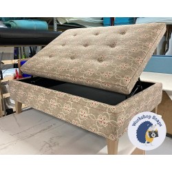 BESPOKE SIZE Bedgebury Shallow Buttoned & Piped Lid Medium Depth Storage Footstool 122 x 81cm (48 x 32") COM William Yeoward Carharrack - Piped Trim - 6ins Concave Tapered Oiled Oak Leg 7592