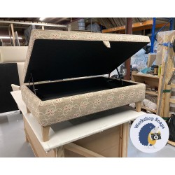 BESPOKE SIZE Bedgebury Shallow Buttoned & Piped Lid Medium Depth Storage Footstool 122 x 81cm (48 x 32") COM William Yeoward Carharrack - Piped Trim - 6ins Concave Tapered Oiled Oak Leg 7592