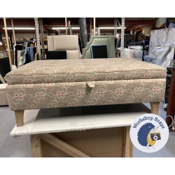 BESPOKE SIZE Bedgebury Shallow Buttoned & Piped Lid Medium Depth Storage Footstool 122 x 81cm (48 x 32") COM William Yeoward Carharrack - Piped Trim - 6ins Concave Tapered Oiled Oak Leg 7592