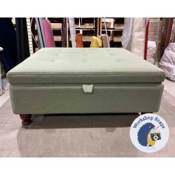 Bedgebury Shallow Buttoned & Piped Lid Medium Depth Storage Footstool 91 x 91cm (36 x 36") House Cotton Forest - Single Piped Trim - 4ins Turned Mahogany Leg 5743