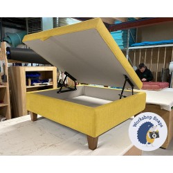 Bedgebury Shallow Buttoned & Piped Lid Medium Depth Storage Footstool 91 x 91cm (36 x 36") Soft Weave Mustard - Single Piped - 5ins Tapered Oak Leg 9092