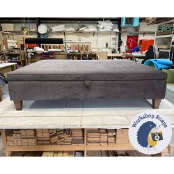 BESPOKE SIZE Heartwood Plain & Piped Lid Medium Depth Storage Footstool 122 x 152cm (48 x 60") House Velvet Slate - 5in Tapered Leg Oak 4982