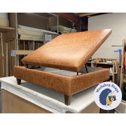 Heartwood Plain & Piped Lid Medium Depth Storage Footstool 122 x 122cm (48 x 48") Antique Matt Leather Bridle - 12.7cm Tapered Leg Oak 9573