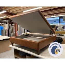 Heartwood Plain & Piped Lid Medium Depth Storage Footstool 122 x 122cm (48 x 48") Antique Matt Leather Bridle - 12.7cm Tapered Leg Oak 9573