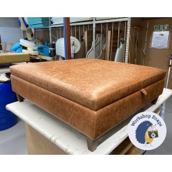 Heartwood Plain & Piped Lid Medium Depth Storage Footstool 122 x 122cm (48 x 48") Antique Matt Leather Bridle - 12.7cm Tapered Leg Oak 9573