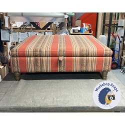 Heartwood Plain & Piped Lid Medium Depth Storage Footstool 122 x 122cm (48 x 48") Geometric Stripe Earth - 5ins Turned Oak Leg 6034