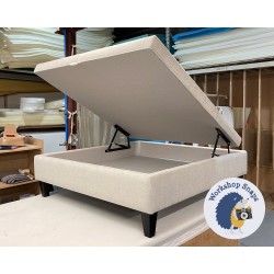 Heartwood Plain & Piped Lid Medium Depth Storage Footstool 122 x 122cm (48 x 48") House Weave Oyster - Tapered Black Leg 9393