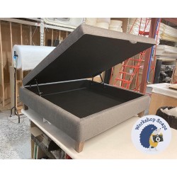 Heartwood Plain & Piped Lid Medium Depth Storage Footstool 122 x 122cm (48 x 48") Soft Weave Ash - 5ins Tapered Oak Leg 6929