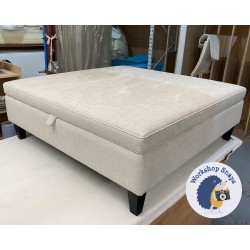 Heartwood Plain & Piped Lid Medium Depth Storage Footstool 122 x 122cm (48 x 48") House Weave Oyster - Tapered Black Leg 9393