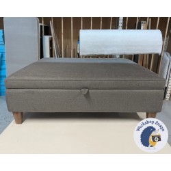 Heartwood Plain & Piped Lid Medium Depth Storage Footstool 122 x 122cm (48 x 48") Soft Weave Ash - 5ins Tapered Oak Leg 6929