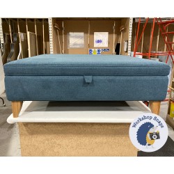 Heartwood Plain & Piped Lid Medium Depth Storage Footstool 122 x 122cm (48 x 48") Soft Weave Peacock - Single Piped Trim - 6ins Convex Tapered Oiled Oak Leg 6673