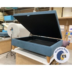 Heartwood Plain & Piped Lid Medium Depth Storage Footstool 122 x 122cm (48 x 48") Soft Weave Peacock - Single Piped Trim - 6ins Convex Tapered Oiled Oak Leg 6673