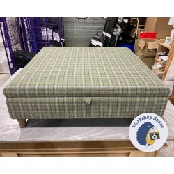 Heartwood Plain & Piped Lid Medium Depth Storage Footstool 122 x 122cm (48 x 48") Wool Check Sea - Single Piped Trim - 5ins Turned Oak Leg 5833