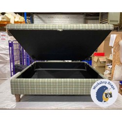 Heartwood Plain & Piped Lid Medium Depth Storage Footstool 122 x 122cm (48 x 48") Wool Check Sea - Single Piped Trim - 5ins Turned Oak Leg 5833