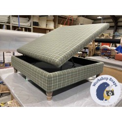 Heartwood Plain & Piped Lid Medium Depth Storage Footstool 122 x 122cm (48 x 48") Wool Check Sea - Single Piped Trim - 5ins Turned Oak Leg 5833