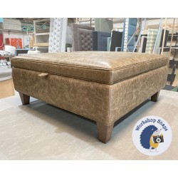 Heartwood Plain & Piped Lid Medium Depth Storage Footstool 91 x 91cm (36 x 36") Antique Matt Leather Bridle - Single Piped Trim - 5" Tapered Oak Leg 5331