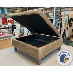 Heartwood Plain & Piped Lid Medium Depth Storage Footstool 91 x 91cm (36 x 36") Antique Matt Leather Bridle - Single Piped Trim - 5" Tapered Oak Leg 5331