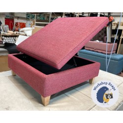 Heartwood Plain & Piped Lid Medium Depth Storage Footstool 91 x 91cm (36 x 36") Basket Weave Fuchsia - 5ins Tapered Leg Natural Leg 5274