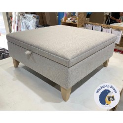 Heartwood Plain & Piped Lid Medium Depth Storage Footstool 91 x 91cm (36 x 36") Basket Weave Light Grey - 6in Convex Tapered Oiled Oak Leg 4924