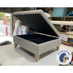 Heartwood Plain & Piped Lid Medium Depth Storage Footstool 91 x 91cm (36 x 36") Basket Weave Light Grey - 6in Convex Tapered Oiled Oak Leg 4924