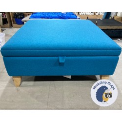 Heartwood Plain & Piped Lid Medium Depth Storage Footstool 91 x 91cm (36 x 36") COM Linwood Peacock - 6" Convex Oiled Oak Leg 5588