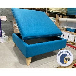 Heartwood Plain & Piped Lid Medium Depth Storage Footstool 91 x 91cm (36 x 36") COM Linwood Peacock - 6" Convex Oiled Oak Leg 5588