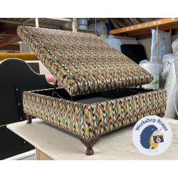 Heartwood Plain & Piped Lid Medium Depth Storage Footstool 91 x 91cm (36 x 36") COM Osborne & Little Gloriana Felicia - 4ins Queen Anne Mahogany Leg 7979