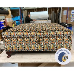 Heartwood Plain & Piped Lid Medium Depth Storage Footstool 91 x 91cm (36 x 36") COM Osborne & Little Gloriana Felicia - 4ins Queen Anne Mahogany Leg 7979