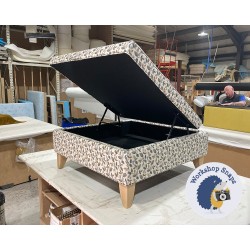 Heartwood Plain & Piped Lid Medium Depth Storage Footstool 91 x 91cm (36 x 36") COM Porter & Stone Flavia Vercelli - Single Piped Trim - 6ins Tapered Oiled Oak Leg 6353