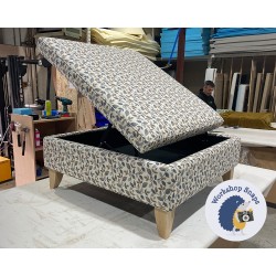 Heartwood Plain & Piped Lid Medium Depth Storage Footstool 91 x 91cm (36 x 36") COM Porter & Stone Flavia Vercelli - Single Piped Trim - 6ins Tapered Oiled Oak Leg 6353