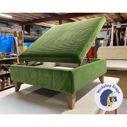 Heartwood Plain & Piped Lid Medium Depth Storage Footstool 91 x 91cm (36 x 36") COM Romo Prairie - 6ins Convex Washed Oak Leg 8884