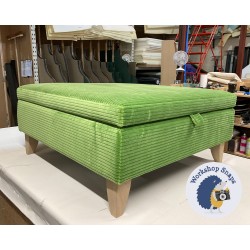 Heartwood Plain & Piped Lid Medium Depth Storage Footstool 91 x 91cm (36 x 36") COM Romo Prairie - 6ins Convex Washed Oak Leg 8884