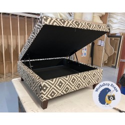 Heartwood Plain & Piped Lid Medium Depth Storage Footstool 91 x 91cm (36 x 36") Geometric Bricks Ebony - 5ins Tapered Mahogany Leg 7488