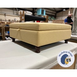 Heartwood Plain & Piped Lid Medium Depth Storage Footstool 91 x 91cm (36 x 36") House Cotton Mustard - Single Piped Trim - 4ins Turned Mahogany Leg 6540