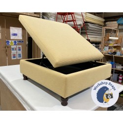 Heartwood Plain & Piped Lid Medium Depth Storage Footstool 91 x 91cm (36 x 36") House Cotton Mustard - Single Piped Trim - 4ins Turned Mahogany Leg 6540