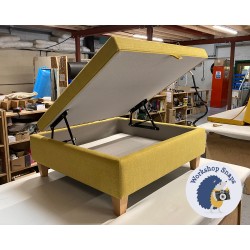 Heartwood Plain & Piped Lid Medium Depth Storage Footstool 91 x 91cm (36 x 36") Soft Weave Mustard - 5ins Tapered Natural Leg - 8907