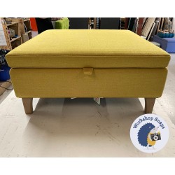 Heartwood Plain & Piped Lid Medium Depth Storage Footstool 91 x 91cm (36 x 36") Soft Weave Mustard - Single Piped Trim - 6ins Concave Tapered Oiled Oak Leg