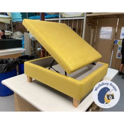 Heartwood Plain & Piped Lid Medium Depth Storage Footstool 91 x 91cm (36 x 36") Soft Weave Mustard - 5ins Tapered Natural Leg - 8907