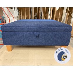 Heartwood Plain & Piped Lid Medium Depth Storage Footstool 91 x 91cm (36 x 36") Soft Weave Sapphire - Single Piped Trim - 5ins Tapered Natural Leg 7458