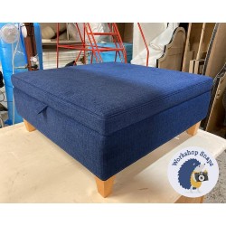 Heartwood Plain & Piped Lid Medium Depth Storage Footstool 91 x 91cm (36 x 36") Soft Weave Sapphire - Single Piped Trim - 5ins Tapered Natural Leg 7458