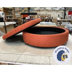 Epping Deep Buttoned & Piped Lid Medium Depth Round Storage Footstool 102cm (40") Soft Weave Orange - 2ins Bun Foot Oak - Single Piped Trim 5197