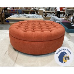 Epping Deep Buttoned & Piped Lid Medium Depth Round Storage Footstool 102cm (40") Soft Weave Orange - 2ins Bun Foot Oak - Single Piped Trim 5197